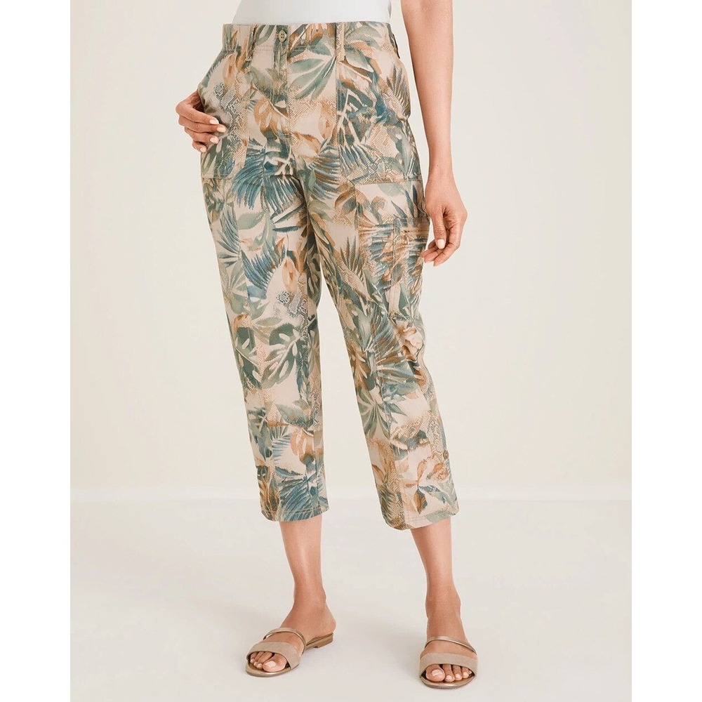 Chino's Women's Comfort Stretch Tropical Print Cargo Crop Pants - Sz 1‎ (M)
